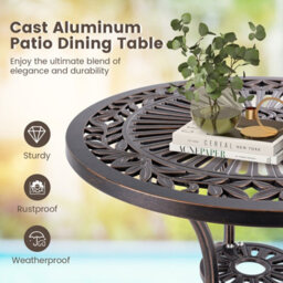Costway 61 Cm Round Dining Table Patio Cast Aluminum Table W/ 5 Cm Umbrella Hole - thumbnail 6