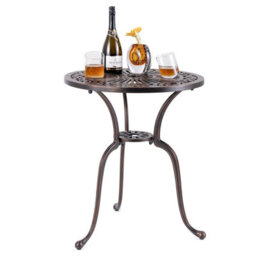 Costway 61 Cm Round Dining Table Patio Cast Aluminum Table W/ 5 Cm Umbrella Hole - thumbnail 1