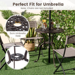 Costway 61 Cm Round Dining Table Patio Cast Aluminum Table W/ 5 Cm Umbrella Hole - thumbnail 7