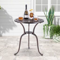 Costway 61 Cm Round Dining Table Patio Cast Aluminum Table W/ 5 Cm Umbrella Hole - thumbnail 3