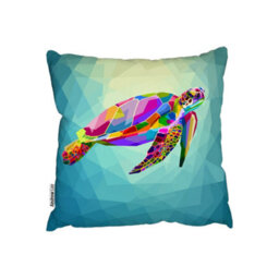 Andrew Lee Colorful Turtle Floating Underwater In The Geometric Blue Water Ocean (Cushion) / 45Cm X 45Cm - thumbnail 5