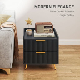 Wyld Haus Veha Black Set Of 2 Ribbed 2-Drawer Bedside Tables With Gold Handles - thumbnail 5