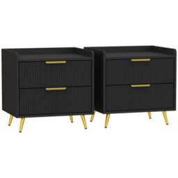 Wyld Haus Veha Black Set Of 2 Ribbed 2-Drawer Bedside Tables With Gold Handles - thumbnail 2