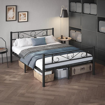 Songmics Double Metal Bed Frame, Easy Assembly Bedroom Furniture, Compact Guest Room Bed, Small Space Design, Matte Black - image 1