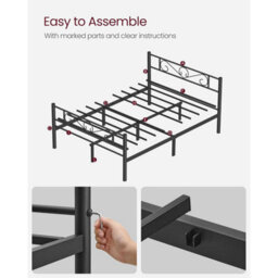 Songmics Double Metal Bed Frame, Easy Assembly Bedroom Furniture, Compact Guest Room Bed, Small Space Design, Matte Black - thumbnail 7