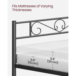 Songmics Double Metal Bed Frame, Easy Assembly Bedroom Furniture, Compact Guest Room Bed, Small Space Design, Matte Black - thumbnail 6