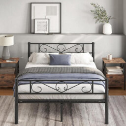 Songmics Double Metal Bed Frame, Easy Assembly Bedroom Furniture, Compact Guest Room Bed, Small Space Design, Matte Black - thumbnail 3
