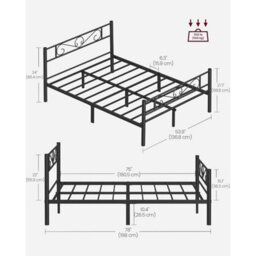 Songmics Double Metal Bed Frame, Easy Assembly Bedroom Furniture, Compact Guest Room Bed, Small Space Design, Matte Black - thumbnail 2
