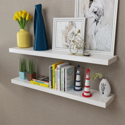 Berkfield 2 White Mdf Floating Wall Display Shelves Book/dvd Storage - image 1