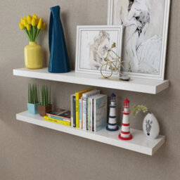 Berkfield 2 White Mdf Floating Wall Display Shelves Book/dvd Storage - thumbnail 1