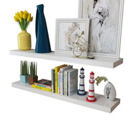 Berkfield 2 White Mdf Floating Wall Display Shelves Book/dvd Storage - thumbnail 4
