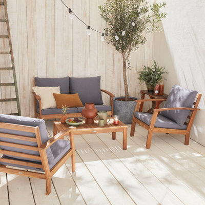 Sweeek - 4-Seater Wooden Garden Sofa Set Ushuaia Natural 123X82.7X74.6 Cm - image 1