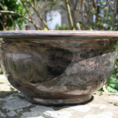 Anglo Eastern Trading Co 40Cm Aegean Bowl Flamed Charcoal Planter Pot