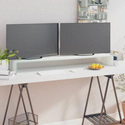 Berkfield Tv Stand/monitor Riser Glass White 120X30X13 Cm - thumbnail 1