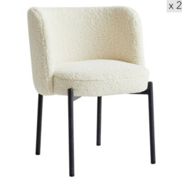 Nordlys Set Of 2 Metal And White Bouclé Dining Chairs Modern Design Style Dining Room - thumbnail 1