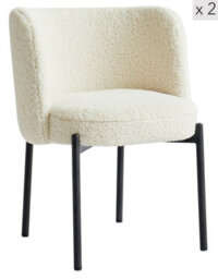 Nordlys Set Of 2 Metal And White Bouclé Dining Chairs Modern Design Style Dining Room - thumbnail 2