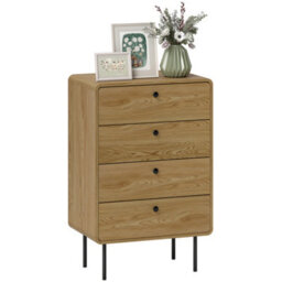 Homcom Chest Of Drawers With 4 Drawers, Modern Dresser For Bedroom, Oak - thumbnail 2