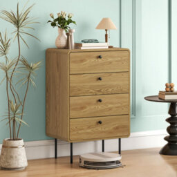 Homcom Chest Of Drawers With 4 Drawers, Modern Dresser For Bedroom, Oak - thumbnail 8