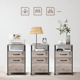 Songmics Mobile Filing Cabinet, Rolling Office Storage With 2 Lockable Drawers, Steel Frame File Organizer, Heather Greige - thumbnail 7