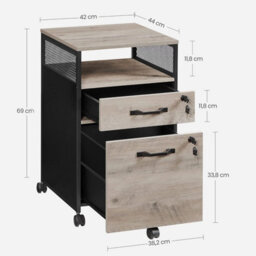 Songmics Mobile Filing Cabinet, Rolling Office Storage With 2 Lockable Drawers, Steel Frame File Organizer, Heather Greige - thumbnail 2