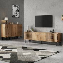 Btm 2-Piece Tv Unit Set, 180Cm Tv Stand And 150Cm Sideboard, White