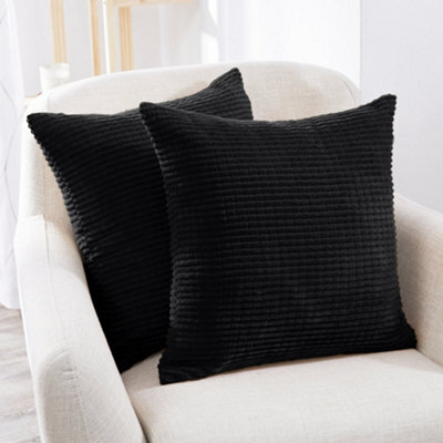 Deconovo Set Of 2 Soft Corduroy Cushion Covers 50Cm X 50Cm, 20X20 Inches Grid Square Pillowcase For Living Room, Black - image 1