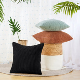 Deconovo Set Of 2 Soft Corduroy Cushion Covers 50Cm X 50Cm, 20X20 Inches Grid Square Pillowcase For Living Room, Black - thumbnail 4