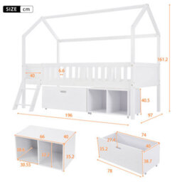 Abrihome Household Bed, Children's Bed, 90X190Cm With Drawers, Storage Compartments And Anti-Fall Railings, White - thumbnail 4