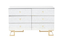 Orsina Classic Mirrored Drawer Chest,  Brass Finish 6 Drawer Chest, Storage Cabinet For Kitchen, Metallic Chest