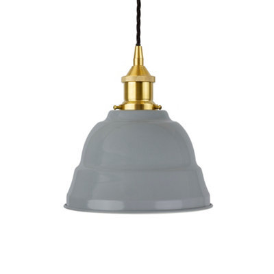 French Grey Lincoln Painted Dome Pendant Light With Polished Brass Lamp Holder And Black Twisted Cable - Se Home - image 1