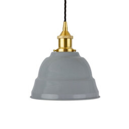 French Grey Lincoln Painted Dome Pendant Light With Polished Brass Lamp Holder And Black Twisted Cable - Se Home