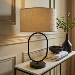 Valuelights Antonia Cream Boucle Drum Shade Matte Black Oval Table Lamp With Led Bulb - thumbnail 1