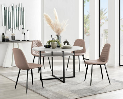 Furniturebox Uk Adley Grey Concrete Effect Storage Dining Table & 4 Cappuccino Corona Black Leg Chairs - image 1