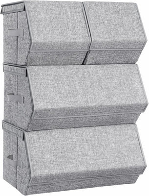 Songmics Set Of 4 Storage Boxes With Lids, Stackable Wardrobe Storage Organisers, Storage Bins With Magnetic Closures, - image 1