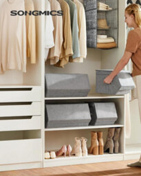 Songmics Set Of 4 Storage Boxes With Lids, Stackable Wardrobe Storage Organisers, Storage Bins With Magnetic Closures, - thumbnail 2