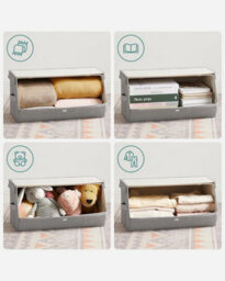 Songmics Set Of 4 Storage Boxes With Lids, Stackable Wardrobe Storage Organisers, Storage Bins With Magnetic Closures, - thumbnail 5