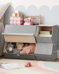 Songmics Set Of 4 Storage Boxes With Lids, Stackable Wardrobe Storage Organisers, Storage Bins With Magnetic Closures, - thumbnail 3