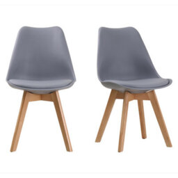 Direct Furniture Suppliers Ltd Louvre Pair Of Oak & Grey Dining Chairs With Comfy Padded Cushions - Modern Chairs For Home Living - H: 81Cm X W: 49Cm X D: 56Cm - thumbnail 1