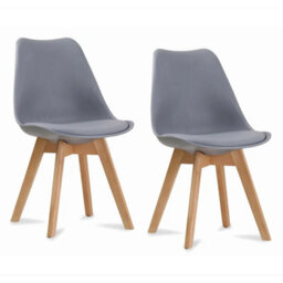 Direct Furniture Suppliers Ltd Louvre Pair Of Oak & Grey Dining Chairs With Comfy Padded Cushions - Modern Chairs For Home Living - H: 81Cm X W: 49Cm X D: 56Cm - thumbnail 2