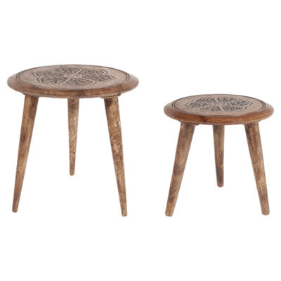 Beliani Set Of 2 Side Tables Turua Mango Wood Brown - image 1
