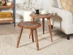 Beliani Set Of 2 Side Tables Turua Mango Wood Brown - thumbnail 2