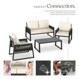 Tectake Captive Aluminum Garden Lounge Set In Rope Design Set 1 (1 X Sofa / 1 X Table / 2 X Armchairs) - Anthracite - thumbnail 3
