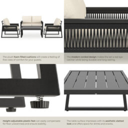 Tectake Captive Aluminum Garden Lounge Set In Rope Design Set 1 (1 X Sofa / 1 X Table / 2 X Armchairs) - Anthracite - thumbnail 5