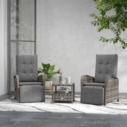 Outsunny 3 Pieces Rattan Bistro Set With Cushions For Outdoor, Brown - thumbnail 1
