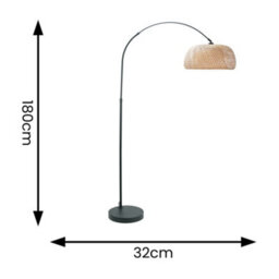 Valuelights Louis Black Arched Curved Floor Lamp With Bamboo Donut Lamp Shade - thumbnail 4
