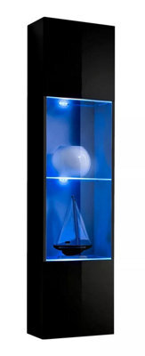 Arte Fly 42 Tall Display Cabinet 40Cm Black - Modern Slim Unit With Glass Shelves, Led Lighting, And Push-To-Open Door - image 1