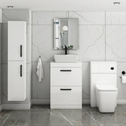 Royal Bathrooms 600mm Floor Standing Vanity Unit 2 Drawer Gloss White & Countertop Basin - Cube With Matt Black Handle - thumbnail 2