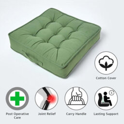 Homescapes Forest Green Cotton Armchair Booster Cushion - thumbnail 2