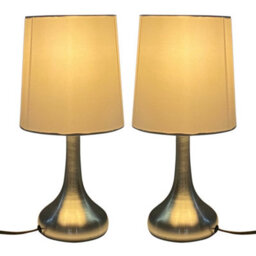 Brushed Silver Touch Table Lamp With Cream Shade Pair Modern Bedside Light, Led Compatible