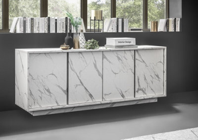 FurniComp LTD Furnicomp Glacia 4 Door 180Cm White Marble Effect Sideboard - image 1